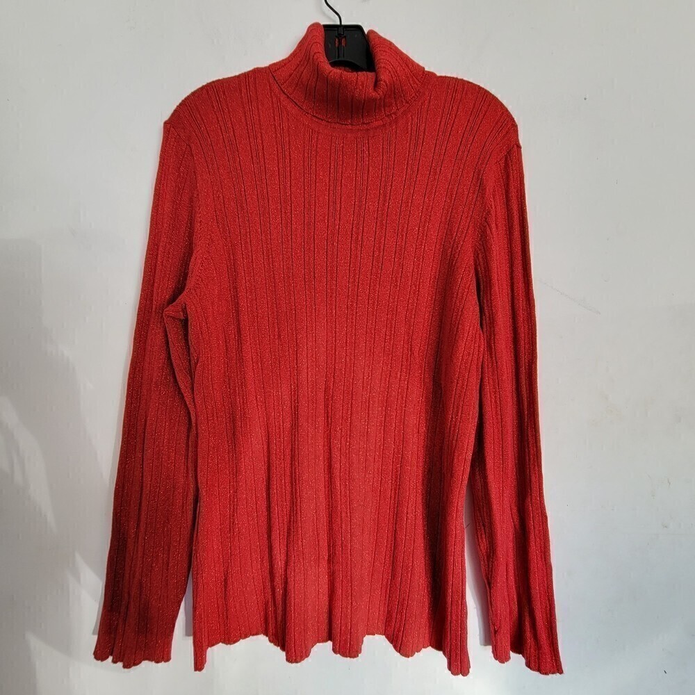 CATO Red Ribbed Turtleneck Metallic Stretch Knit Long Sleeve Sweater Size 22/24W